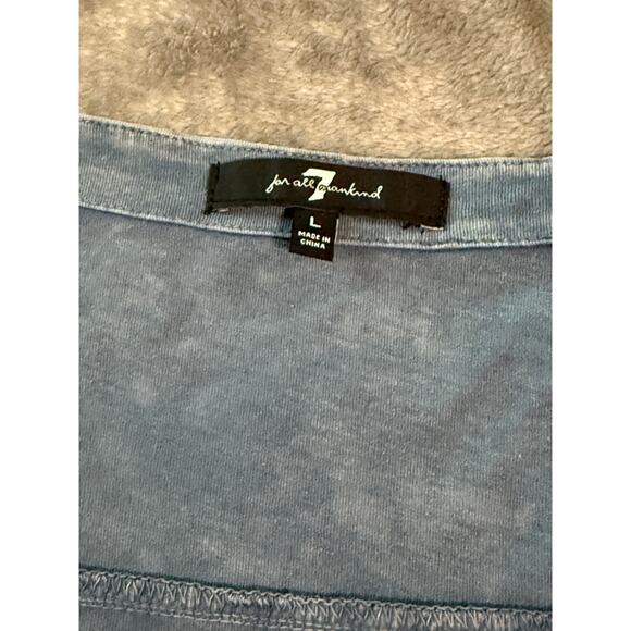 NWT 7 For All Mankind Top Women Large Blue Stone Wash V Neck Puff Sleeve Grunge - Picture 3 of 8